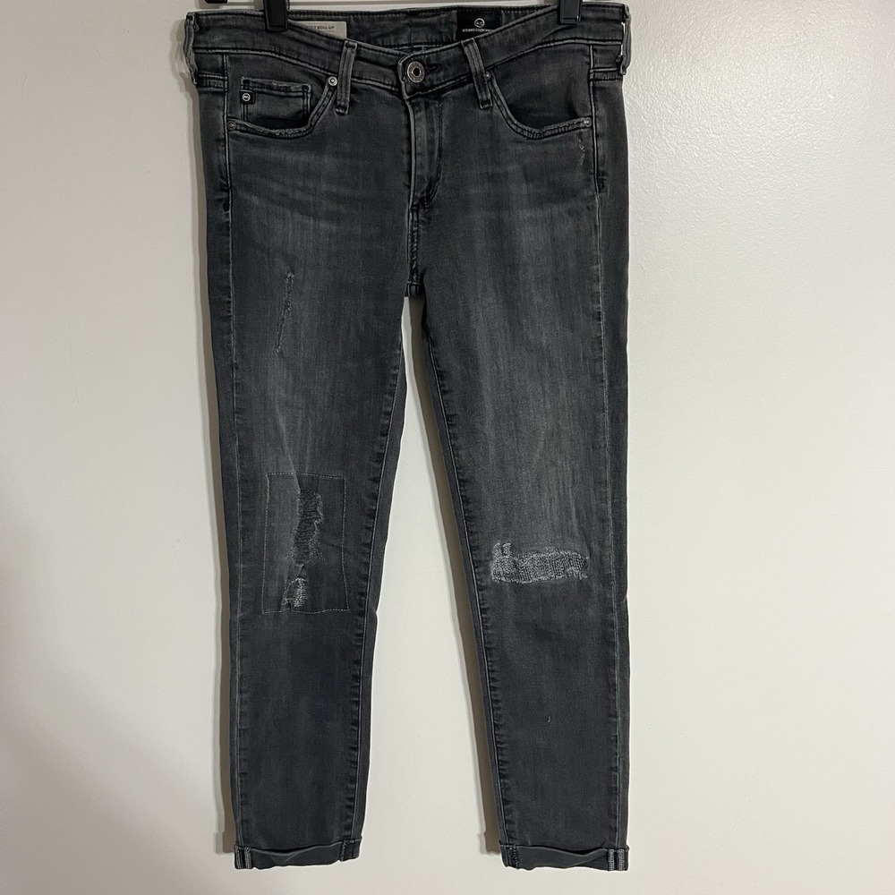 Adriano Goldschmied The Stilt Cigarette Roll Up Black Jeans Size 27 Distressed